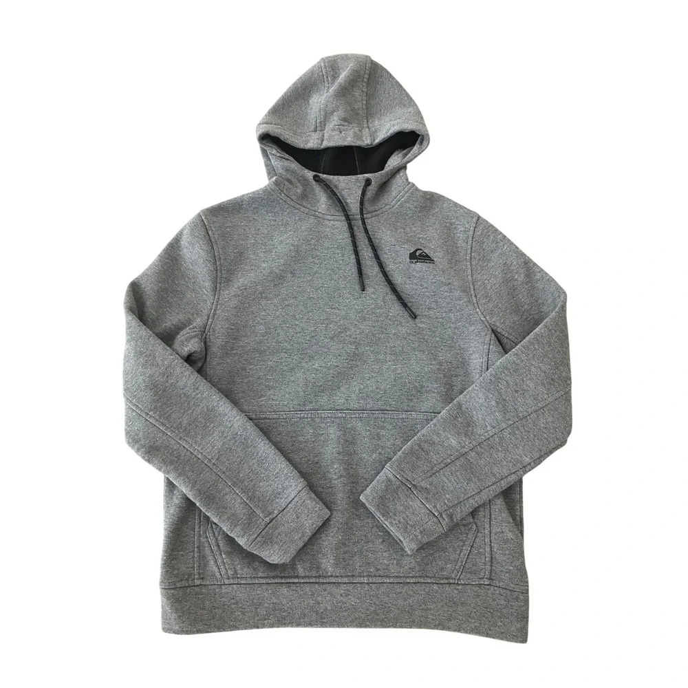 Quiksilver Gray Fleece Lined Hoodie‎ Pullover Pocket Logo Men's S